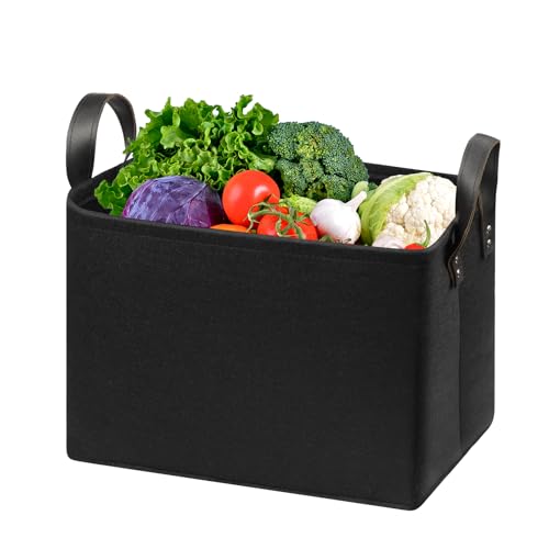 Funtery Felt storage basket, 37*27*23CM Filzkorb mit Griffe Aufbewahrungskorb faltbar filz aufbewahrungsbox für Regal Aufbewahrungsbox aus Filz für Kleidung, Handtücher, Accessoires(Schwarz)