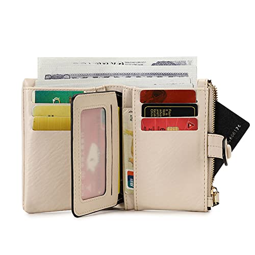 Womens Wallets Small Trifold Wallets for Women Rfid Ladies Wallets Bifold,Women's Billfold Leather Wallets Compact Card Holder with Zipper Coin Pocket (Beige)4
