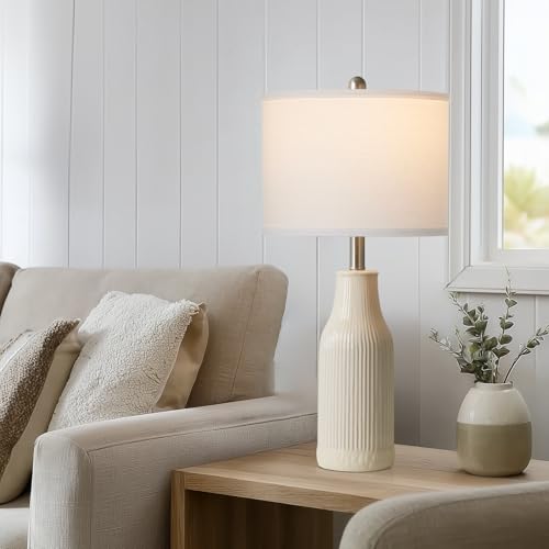 luxeflow 24.5" Ceramic Table Lamps Set of 2, Modern Farmhouse Bedside Lamps for Bedroom Nightstand, Small Table Lamp for Living Room End Table, Beige (2 LED Bulbs Included) - image 4