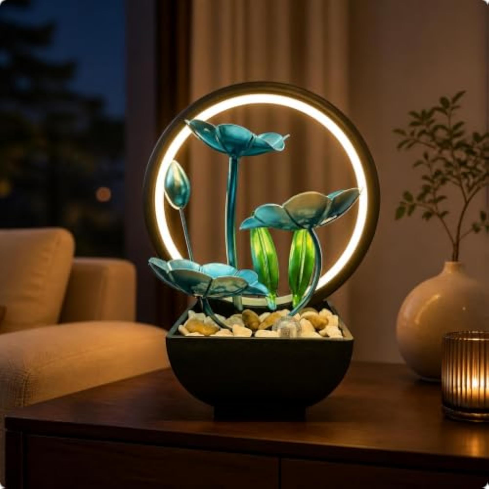USB-Powered Tabletop Water Feature with LED Loop