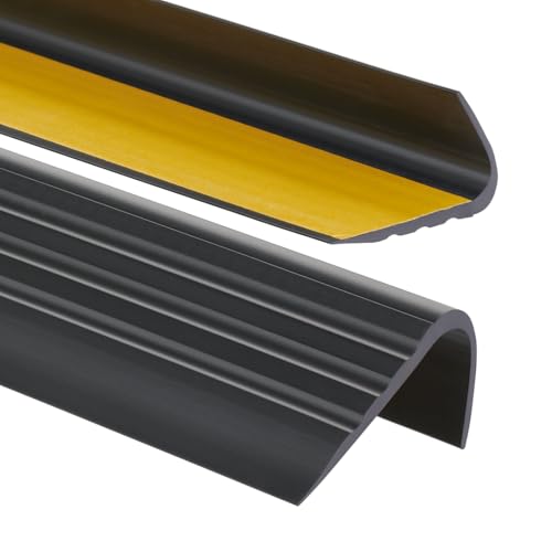PerfectPVC Perfil de PVC autoadhesivo de borde para escaleras 65 x 40mm 1,50 m Tiras antideslizantes para peldaños Esquina cantos Protector nariz de escalera de caucho Forma de L Negro
