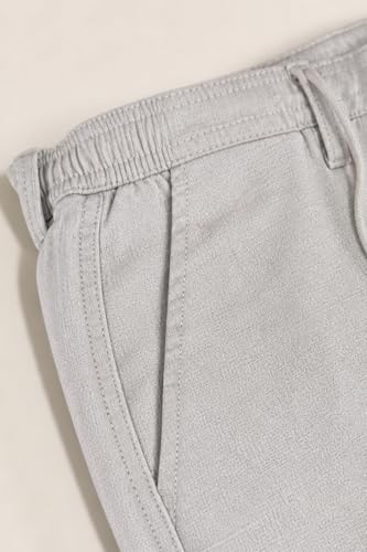 Image of Louis Philippe Men's Regular Straight Fit 100% Cotton Solid Elasticated Dobby Casual Trousers