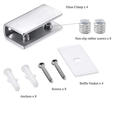 Doku 4Pcs Adjustable 304 Stainless Steel Glass Clip Clamp Support 0.32"(8Mm)-0.48"(12Mm) Glass Shelf Brackets, Space Saving Bathroom Wall Mounted, Brushed Finished #TOP1