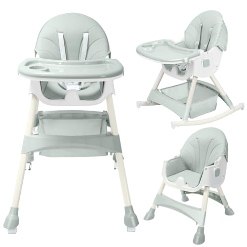Image of HARPPA Convertible 4-in-1 Baby High Chair for Toddlers with Removable Tray, Wheels & Safety Belt (Green)
