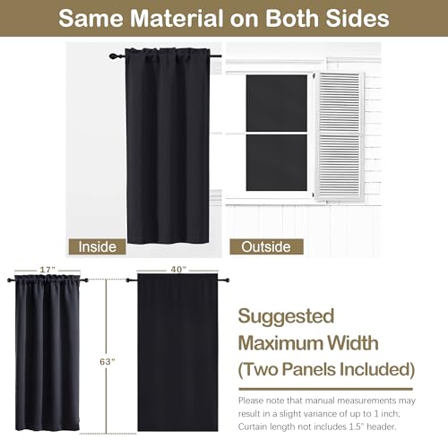 Image of Black Blackout Curtains for Bedroom 63 Inch Length 2 Panels, Protect Privacy Thermal Insulated Solid Curtains for Bedroom, Dual Rod Pocket Window Treatment Blackout Drapes, 2x40Wx63L Inches