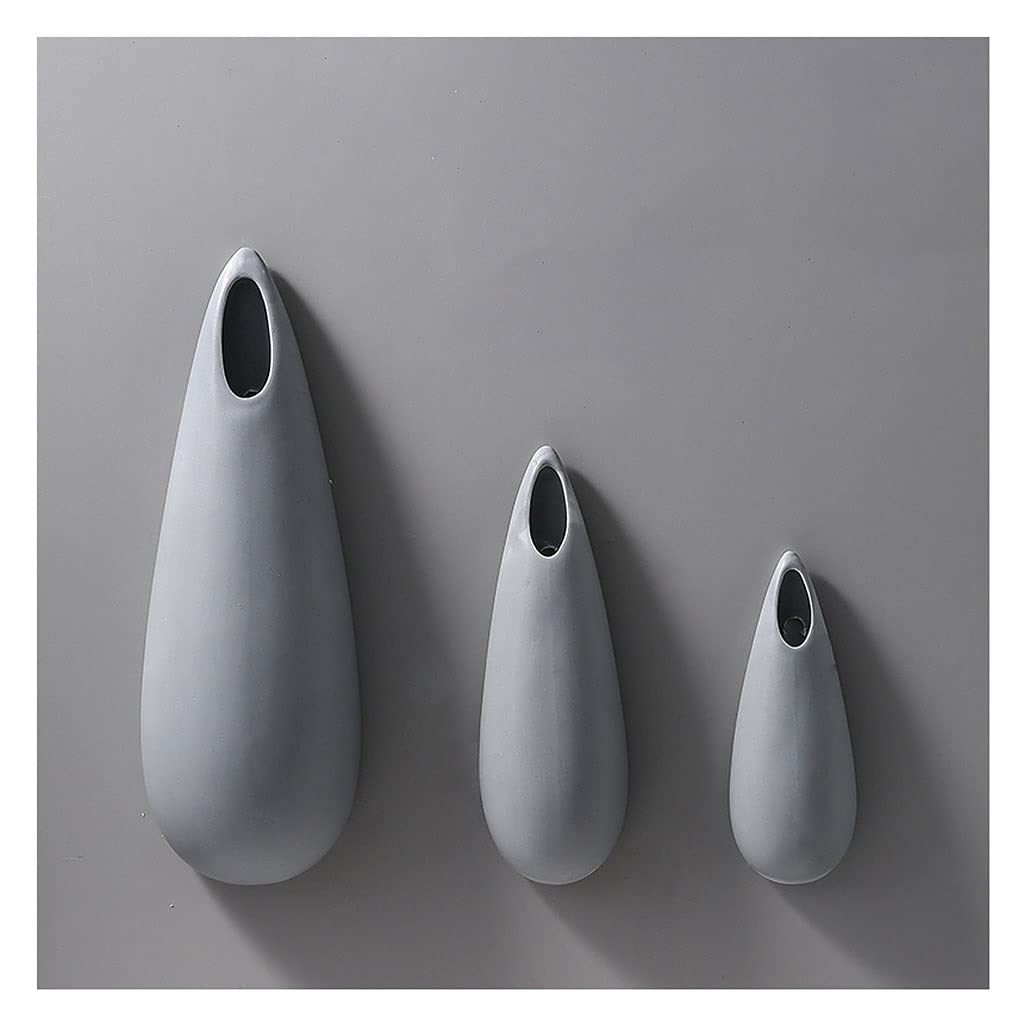 Wiszące donice Wiszące Doniczki Ścienne - Ceramiczny Wzór Kropla Wody, Doniczka Kwiatowa, Wiszące Polne Kwiaty Trawy, Sukulenty i Zioła, Mini Wazon Wystrój Domu, Zestaw 3 Wiszących Koszy na Rośliny (Kolor: Szary