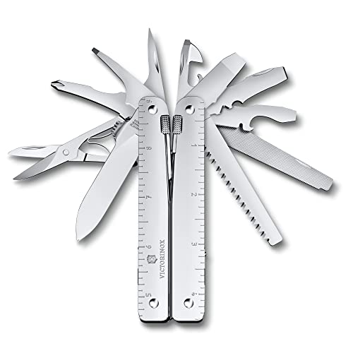 Victorinox Swiss Tool MX Swiss Army Knife 26 Function Swiss Made Multitool with Large Blade Pliers and Wire Cutter - Silver with Nylon Pouch