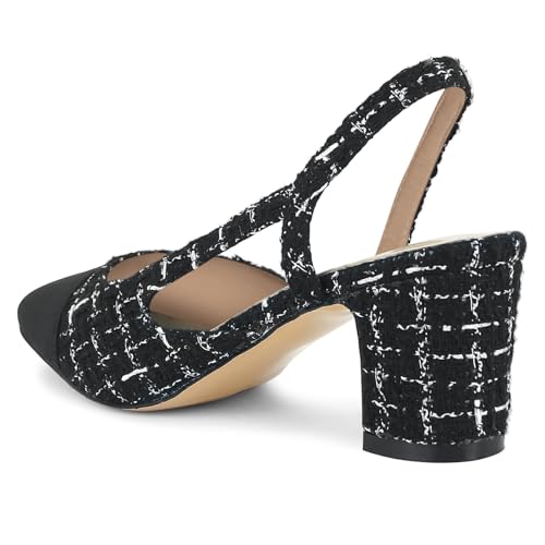 Image of MICIFA Slingback Heels for Women,Round Toe Chunky Heeled Pumps Ankle Strap Fashion Splicing Dress Shoes