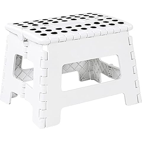Super Strong Folding Step Stool 11" Sturdy Enough to Hold 330 Lb / 150 Kg Lightweight Foldable Step Stool For Adults & Kids Opens With One Flip Great For Kitchen Bathroom & Bedroom (White) Cover