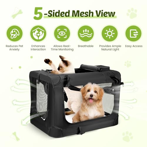 Hundebox faltbar, Faltbare hundetransportbox mit Kissen, transportbox Katze, Fünfseitiges, atmungsaktives Mesh-Design, Die Matte ist maschinenwaschbar, Für Hunde und Katzen, 60×42×42 cm