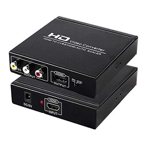 HDMI to RCA and HDMI Converter, HDMI to AV 3RCA and HDMI Adapter Support 1080P, PAL, NTSC for HD TV and Older TV (Black, Iron Shell) Cover