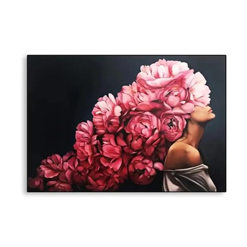 Toile florale abstraite portrait femme rose affiche murale 40x60