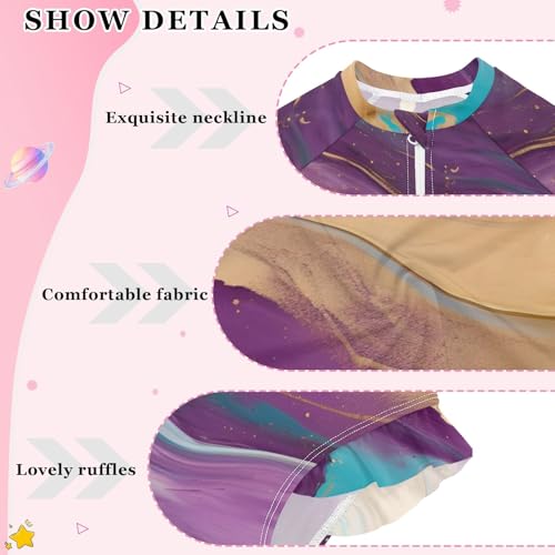 ALAZA Toddler Swimsuit Girl Bathing Suit Swimwear Rash Guard Marble Purple Gold Long Sleeve 3T4