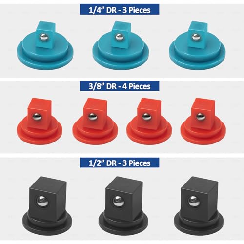 Image of PINOZE 10PCS Magnetic Socket Holder Organizer Clips Set - 3pcs 1 /4 inch DR, 4pcs 3 /8 inch DR, 3pcs 1 /2 inch DR - For Aluminum Alloy Socket Rail Trays