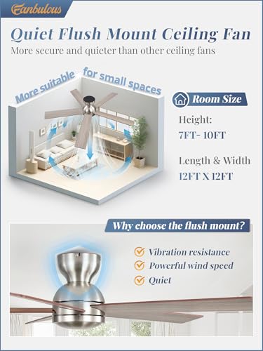 Image of Fanbulous 48 Inch Low Profile Ceiling Fan no Lights, Modern, Brushed Nickel
