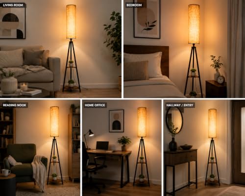 Image of Tall Tripod Floor Lamp with Shelves