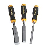 POWERTEC Wood Chisel 3 Piece Set - 1', 3/4' & 1/2' Bevel-Edge Bench Chisels with Strike Cap, Drop Forged Chrome Vanadium Steel Blades for Woodworking, Joinery, Mortising, Paring and Trimming (72136)
