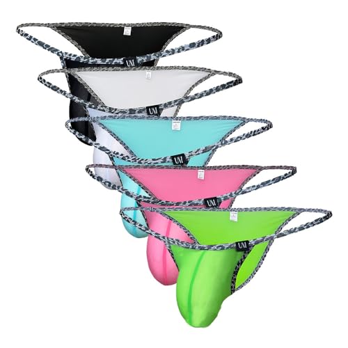 Men's Sexy Low Rise Ice Silk Briefs Bulge Pouch Bikini Underwear Thin String Leopard Print Solid Color Triangle Panty