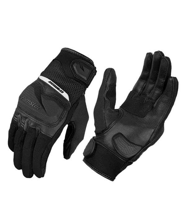 Image of Cramster Breezer SP Gloves - Motorcycle Riding Leather Gloves | Impact Protection | Abrasion Resistance | Carpus Bone Protector - Black White, Large