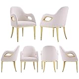 ACEDÉCOR Luxury Upholstered Dining Chairs Set of 6, White Mohair Seat with Fox-Eye Armrest Gold Stai