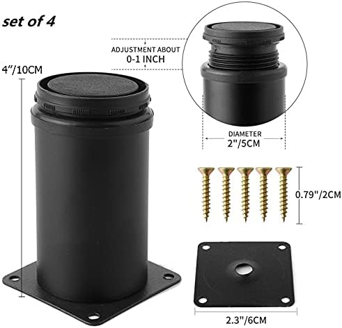 Miniatura 2 de Patas de metal ajustables para muebles de mesa de escritorio de 4 pulgadas, patas de repuesto para mesa de café, escritorio, etc., juego de 4 (negro)