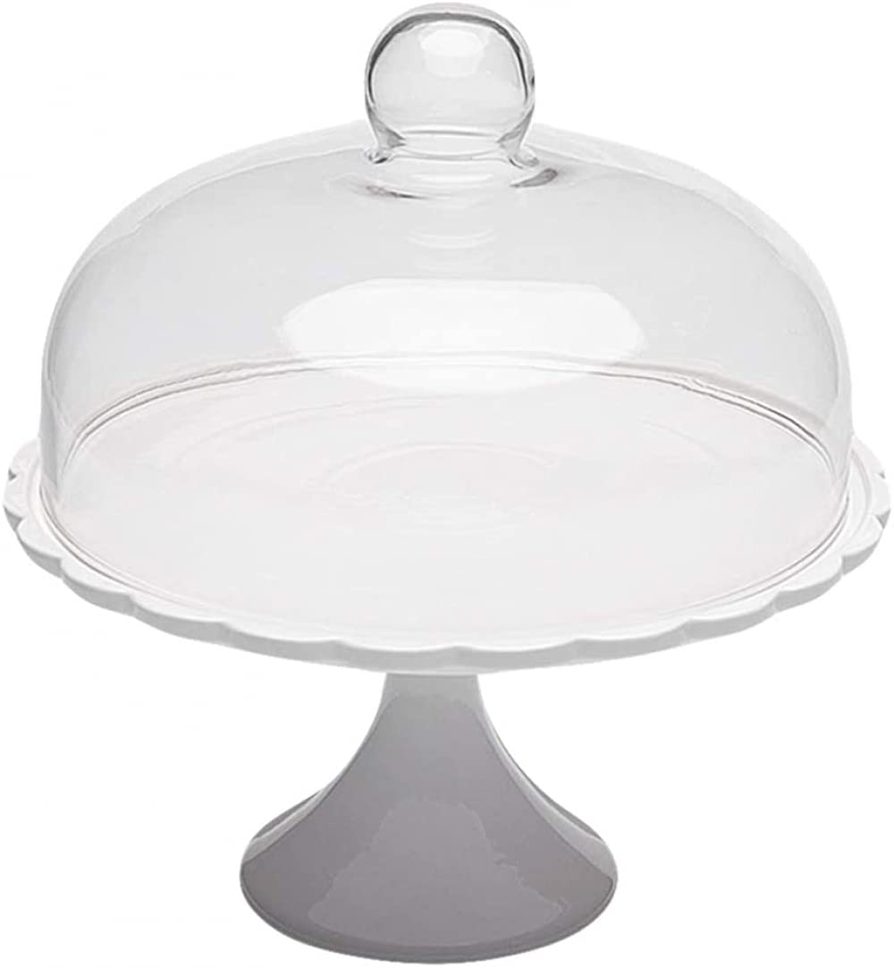 Soporte De Cerámica para Tartas con Cúpula De Vidrio, Tapa Redonda, Plato De Degustación De Camarero, Bandeja De Exhibición De Pan De Postre para Alimentos, Pasteles De Queso-29.2X25.5X25.5CM