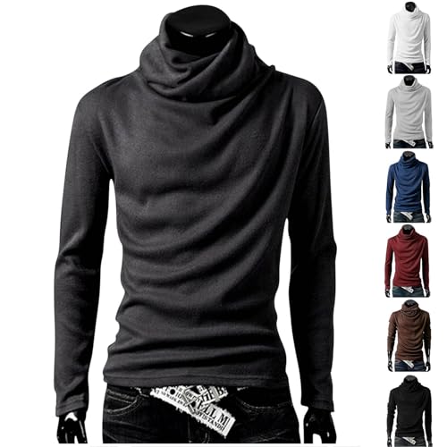 Cambkatl Mens Turtleneck Pullover Shirts Long Sleeve Vintage Ruched Cowl Neck T-Shirt Tops Pullover Jumper Sweatshirts2