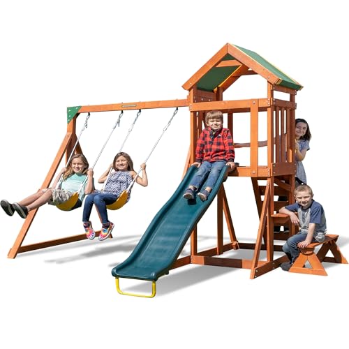 Sportspower Scottsdale Wood Swing Set: 2 Adjustable Swings,