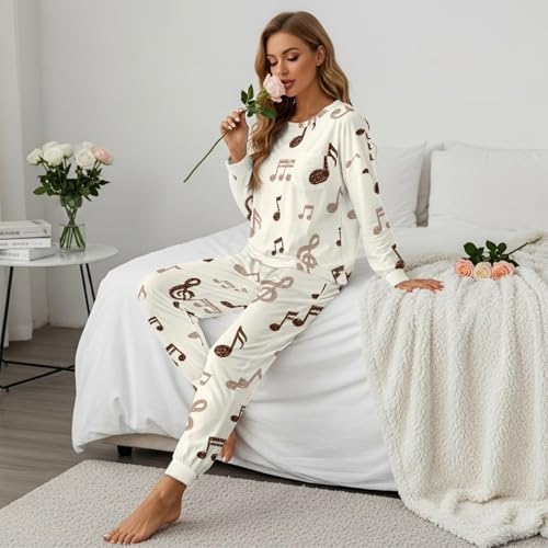 Image of Womens Lounge Set Long Sleeve Soft Pajama Sets | Casual 2 Piece Pj Outfit, Crewneck Sleepwear with Pockets, Adjustable Drawstring, Soft Comfy Fall Pajamas, Plus Size