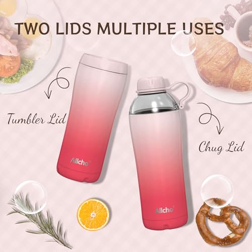 Image of Insulated Water Bottle for Women, 18 oz Stainless Steel Water Bottles, Double Walled, 2 Lids (Chug & Tumbler) - Hydrate & Caffeinate, Available Gift Wrapping
