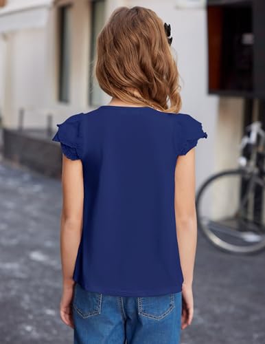 Image of Arshiner Girls Shirts Short Sleeve Square Neck Summer Lace Openwork Pleated Tops Blouse Tunic