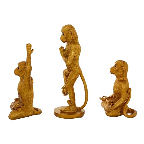 Juego de 3 Figuras Decorativas Mono en Polystone Dorado miniatura 4