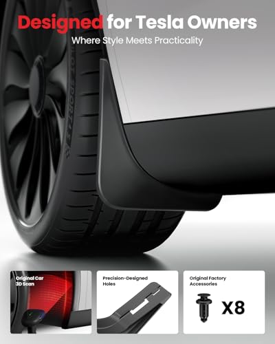 Image of REEVAA 2026 Tesla New Model Y Juniper Accessories - Mud Flaps [No Drilling Required] All-Weather Mud Flap Accessories for Model Y Juniper 2025-2026, Black (Set of 4)