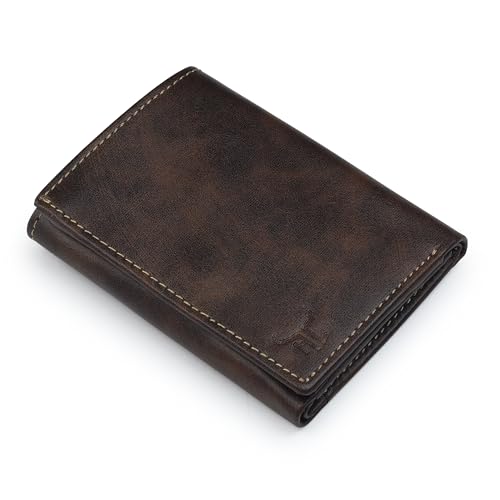 Image of Men Leather Trifold Wallet | Slim Black Wallet with 6+ Card Slots, ID Window & Cash Compartment | Premium Top-Grain Leather | Ideal Gift for Men