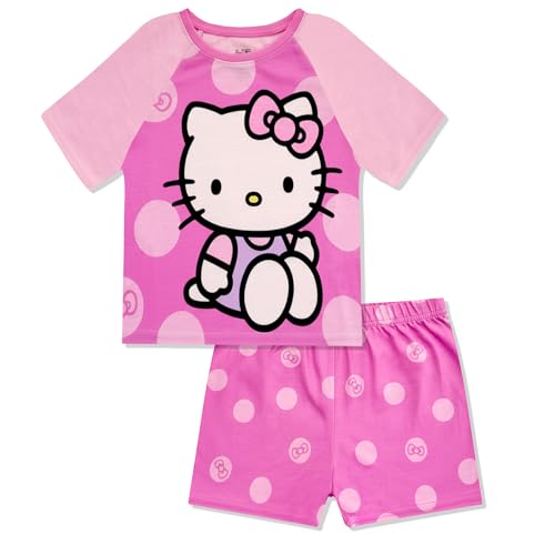 Hello Kitty Girls Pajama Set 2 Piece - Short Sleeve Top & Shorts Pajama Set - Soft Sleepwear Kids Pajamas - Official Product