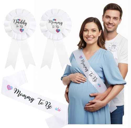 Image of 3PCS Mommy and Daddy To Be Badges Pins, Gender Reveal Baby Shower Badge & Mommy and Daddy to Be Pins Badges Decorations for Pregnant Keepsake Gifts