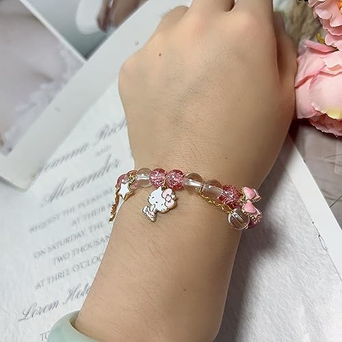CJIAYUJEW Cute Bracelet Crystal Pearl Bracelets, Anime Elastic Stretch Crystal Bead Bracelet Lovely Cartoon Elastic Beaded Bracelets for Women2