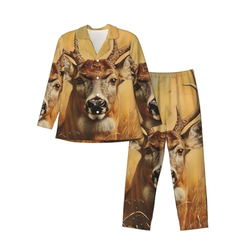 Pyjama homme manches longues imprimé cerf sauvage ensemble haut de gamme