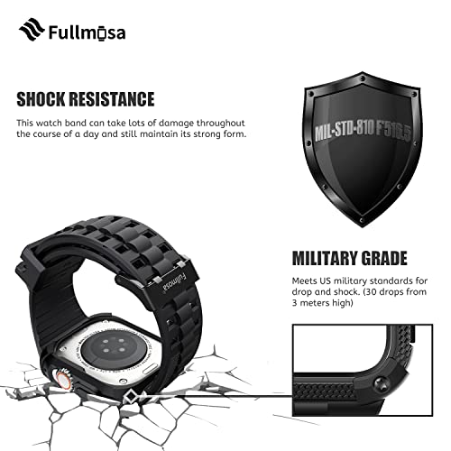 Fullmosa Watch Band Compatible Rugged Apple Watch Band Ultra 49Mm With Bumper Case & Screen Protector For Men Women, Black #TOP1