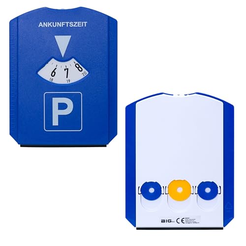 BIGtec Parkscheibe Auto Parkuhr mit Eiskratzer Schreibenkratzer 3 x Einkaufswagenchip Gummilippe Einkaufschip Schneekratzer PKW LKW StVO Konform Auto Zubehör Innenraum Kunststoff-Parkscheibe