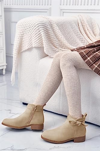 Coutgo Girls Toddler Bow knot Ankle Boots Low Chunky Heel Side Zipper Cute Dress Booties Little Big Kid4