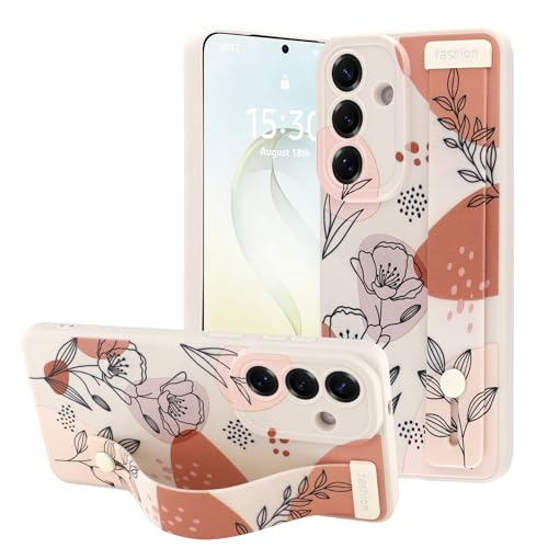 OOK Case for Samsung Galaxy S26 Plus with Finger Strap White Retro Flower