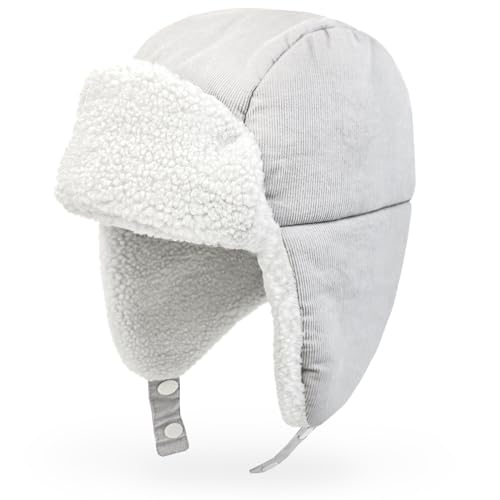 JELLYTREE Baby Trapper Hat Toddler Winter Cold-Weather Hat Little Boys Girls Fleece Ear Flap Beanie, Corduroy Grey 12m 3yr, M
