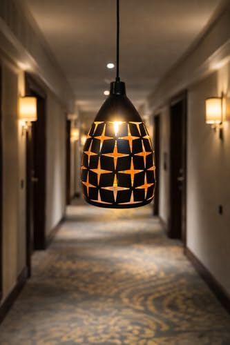 Image of Modern Black Star Cutwork Pattern Hanging Pendant Light with Height Adjustable Decorative Ceiling Lamp for Living Room, Bedroom, Dining Area, Cafe & Home Decor (Pack of 1)