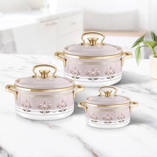 Image of Nayasa Rachel Casserole- Small Set of 3, 500, 1000, 1500 ML | BPA Free | Food Grade | Easy to Carry | Easy to Store | Hot Pot for Kitchen | Roti Box | Pink