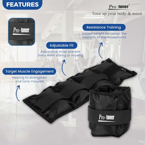 Image of Protoner Wrist /Ankle Weights, Black, Adjustable Fitness Training Weights for Strength Training, Exercise (0.5 kg x 2)