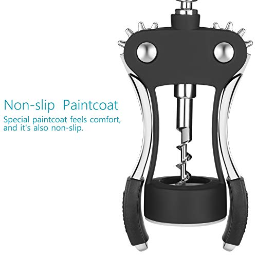 Stainless Steel Wing Corkscrew Wine Opener, Waiters Corkscrew Cork And Beer Cap Bottles Opener Remover, Used In Kitchen Restaurant Chateau And Bars (Black) (All Black) #TOP1