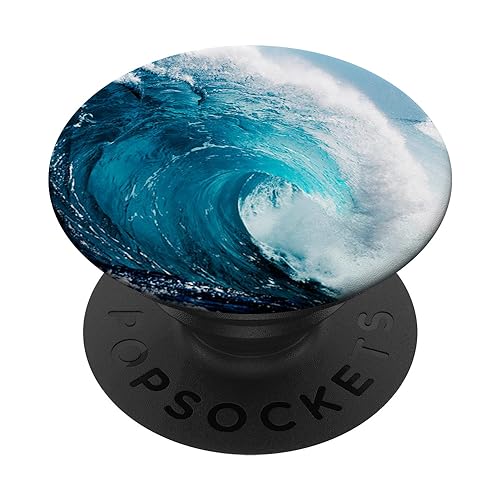 Blue Ocean Waves Sunny Beach Design On Black PopSockets Adhesive