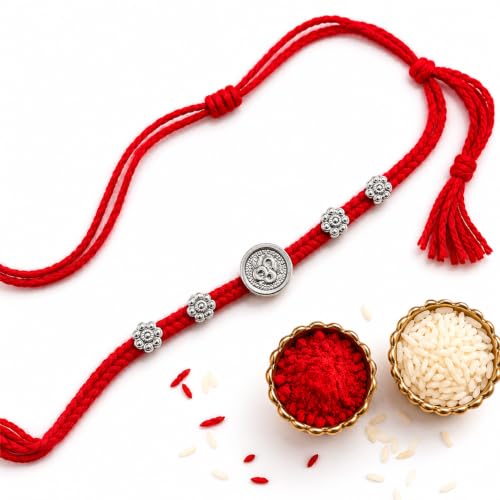 Image of SOMYA By BM Jewellers Sterling Silver Rakhi With Certificate Of Purity For UNISEX Comes With Natural Roli And Chawal