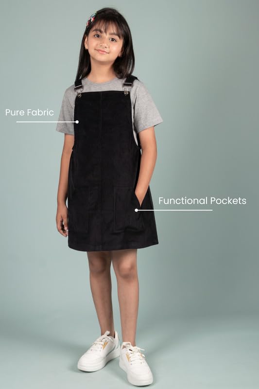 Image of Tweeny Mini Girls Kids Pure Cotton Pinafore Dress Winter Summer Premium Dungaree Dresses with Pockets (Without T-Shirt)